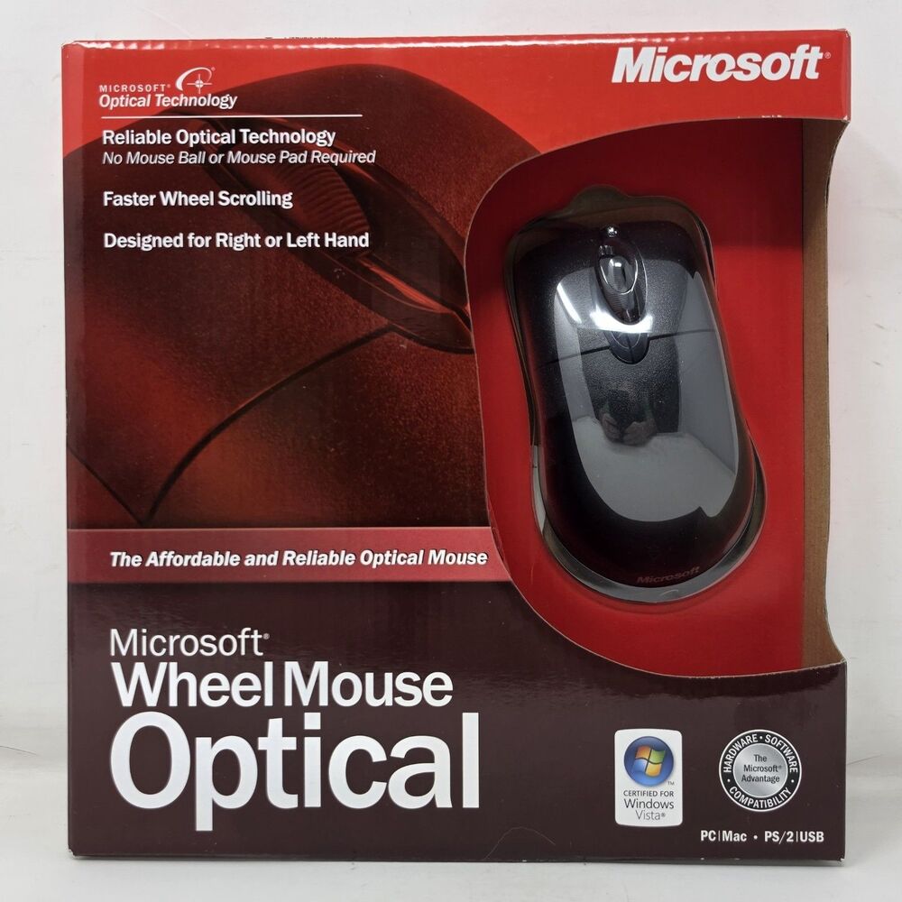 Microsoft Wheel Mouse Optical PC Mac USB PS2 Model X10-48807 Brand New Sealed
